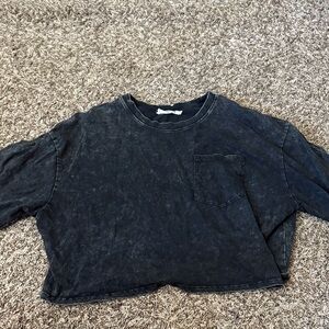 Black Acid Wash Cropped T-Shirt with Pocket